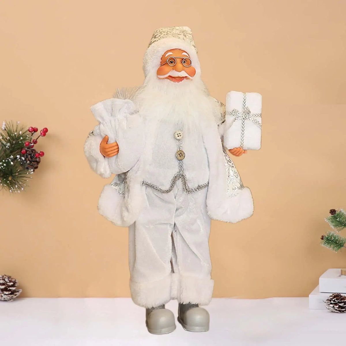 Santa Claus Figurine Xmas Party Ornament Santa Claus Figure for Bedroom Home Quake White