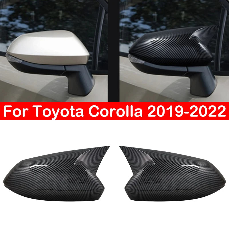 For Toyota Corolla 2019 2020 2021 2022 Rearview Side Mirror Cover Wing Cap Exterior Door Rear View Case Trim Carbon Fiber Look Quake