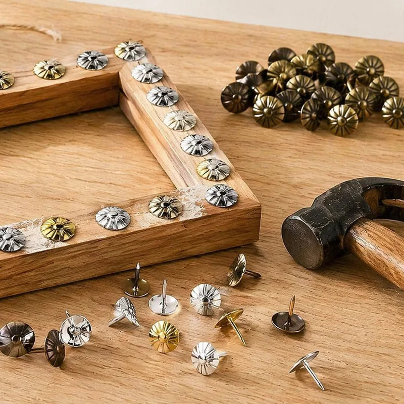 Vintage Flower Shaped Furniture Decorative Nails Rust-proof Furniture Repair Leather Fixed Pushpin DIY Photo Frame Decor Nails Quake