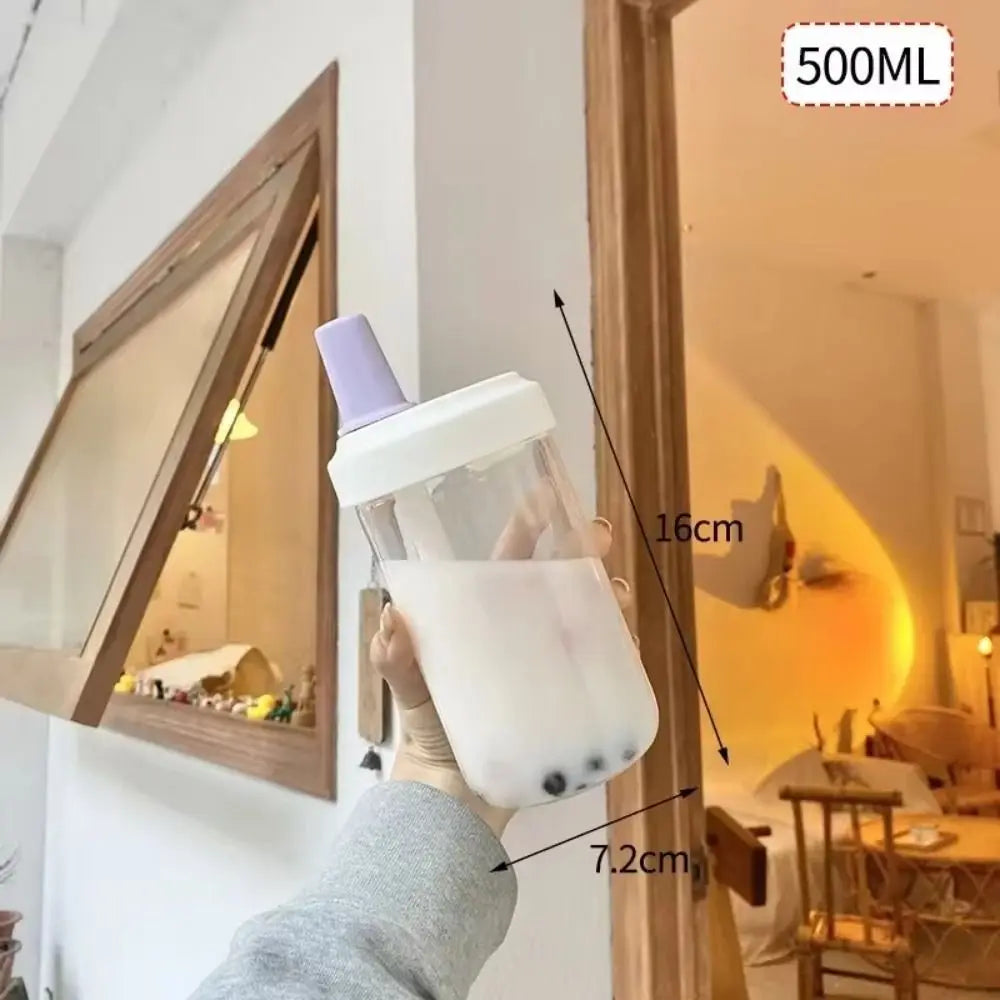 500/850ml Water Bottles Juice Milk Plastic Cup with Lid Straw Bubble Tea Coffee Cups Transparent Large Capacity Drinkware Quake 500ml-Purple