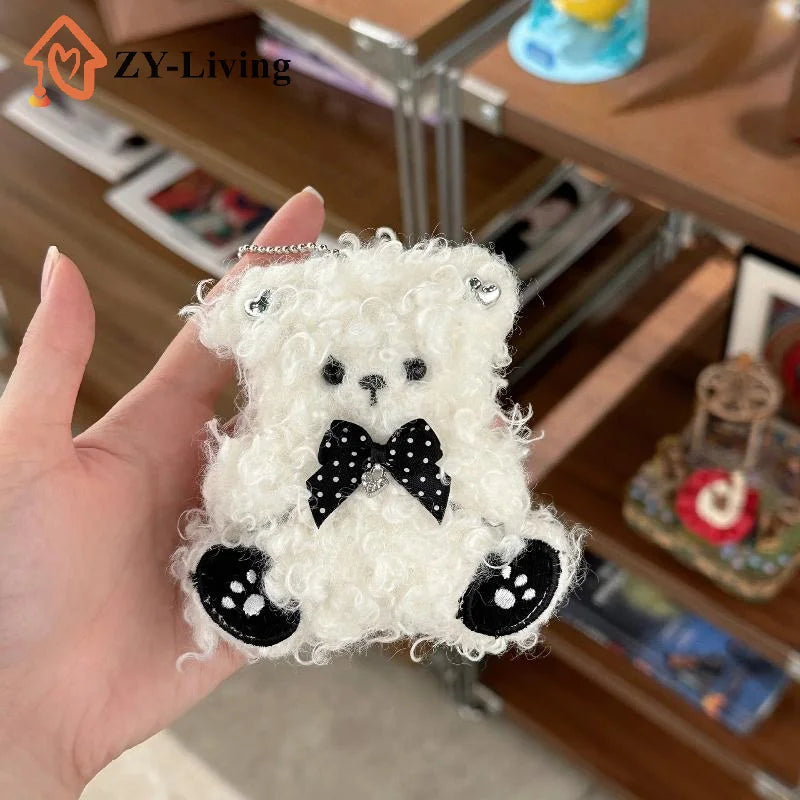 Cartoon Soft Stuffed Doll Pendant Kawaii Curly Plush Bear Keychain Backpack Handbag Hanging Decoration Couple Keyring Gifts Quake