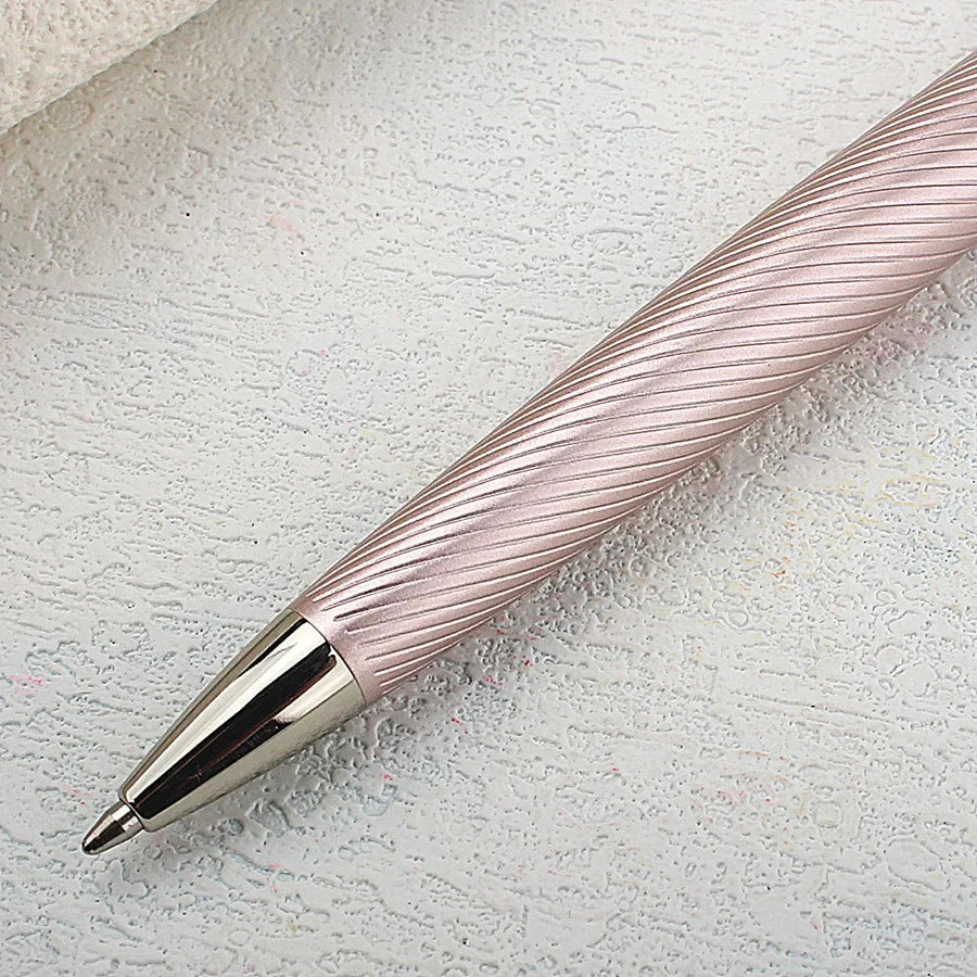Luxury Rollerball Pens, Stainless Rose Pink Curved Lines Roller Ball Pen for Men Women, School, Office, Executive, Business Quake