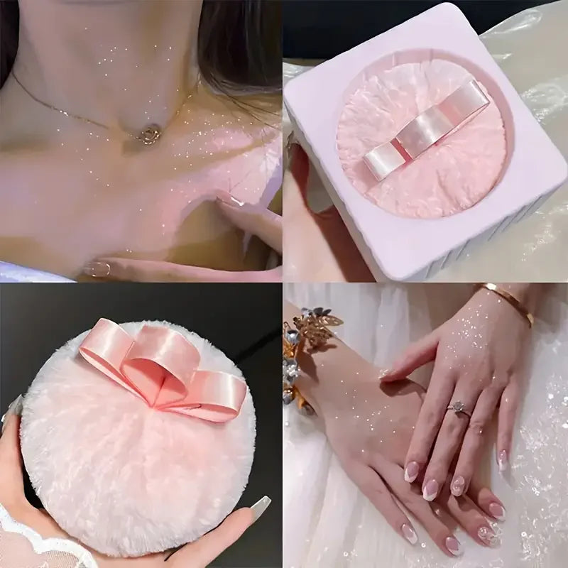 Big Fluffy Glitter Powder Puff Round Body Powder Puff with Portable Makeup Puff for Face Body Glitter Highlighter Makeup Powder Quake