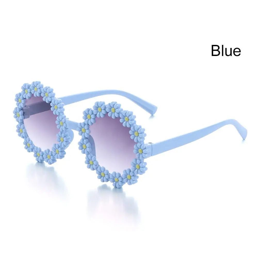 Round Flower Sun Glasses for Kids Cute Daisy Sunglasses Children Outdoor Sun Protection Shades Fashion Funny Party Eyewear Quake Blue