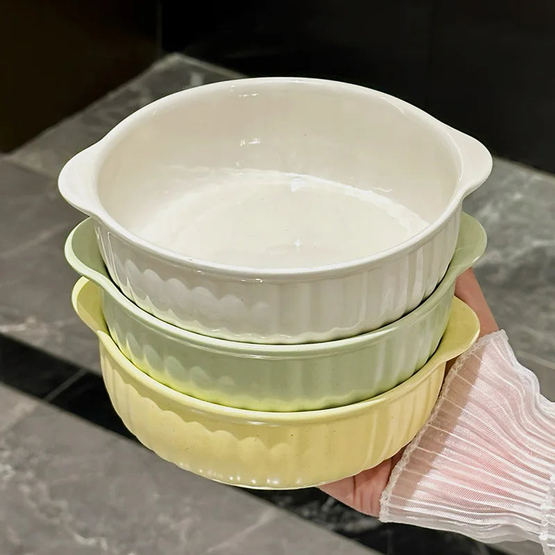 One Double-Ear Ceramic Bowl, Oven, Microwave and Dishwasher Safe. Tableware & Kitchen Utensils for Salad, Pasta Quake
