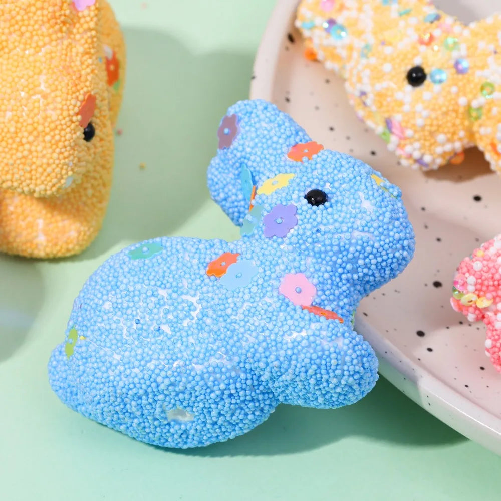 12/6PCS Easter Colorful Foam Sequins Rabbit Mini Bunny Ornament DIY Festive Home Party Decor Happy Easter Decoration Supplies Quake