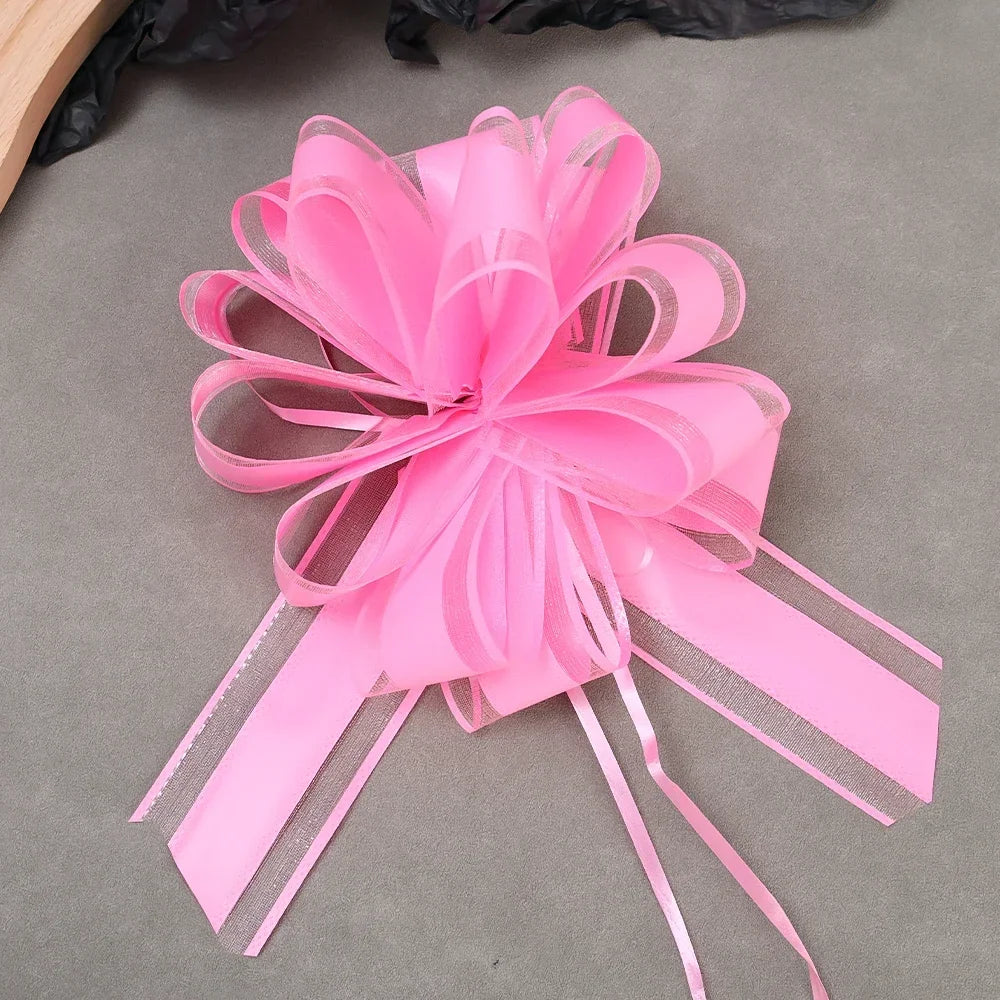 20/1PCS Large Snow Yarn Pull Bow Ribbon Big Bow for Cars Birthday Christmas Presents Large Gift Decoration Wedding Pull Flower Quake Pink 5PCS
