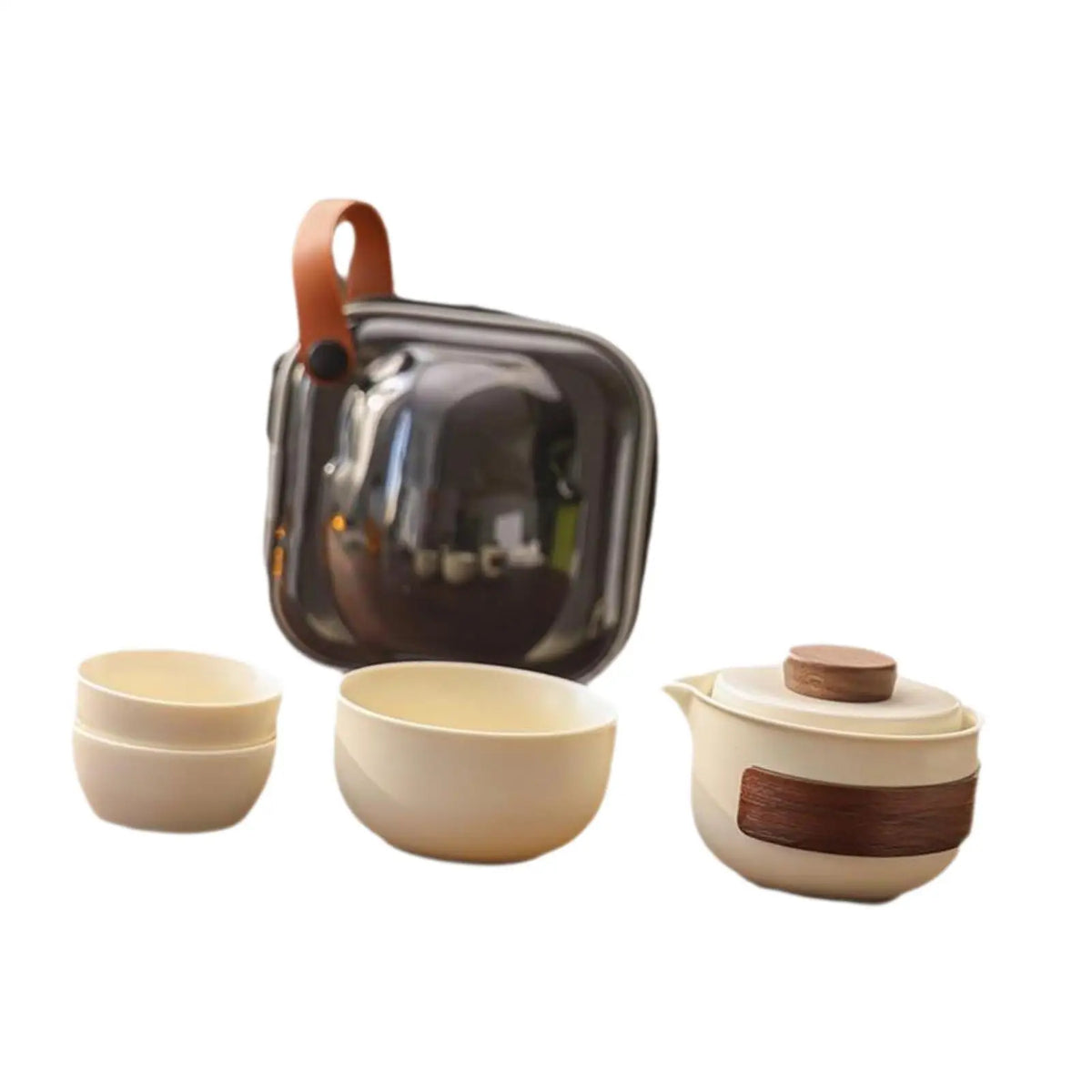 Portable Tea Set with Case Teacups Ceramics Kung Fu Tea Set Convenient Teaware Handmade Tea Pot with Case for Business Travel Quake