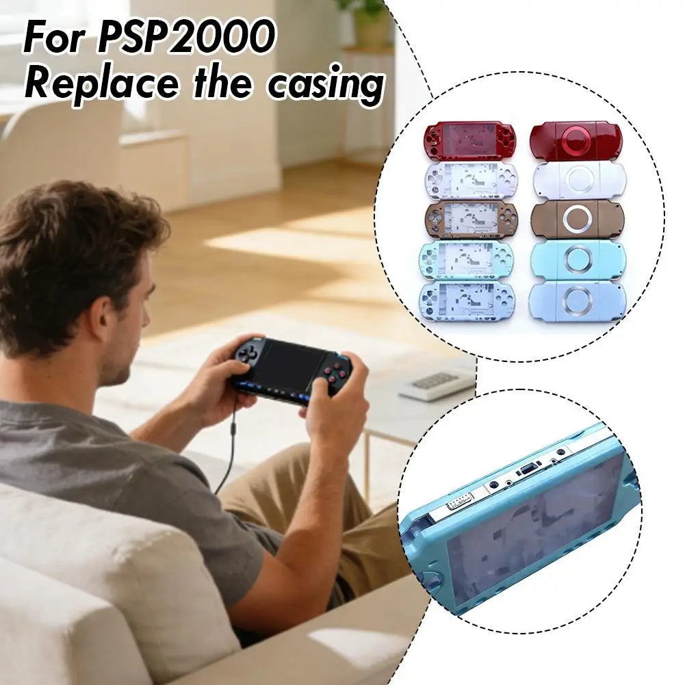 Replacement Full Shell Kit for PSP2000 Console Upper Cover Case Precise Fit Durable ABS Housing Buttons Screws Multi Colors Quake