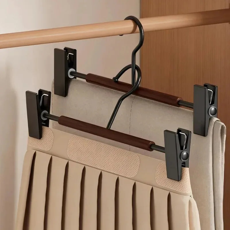 Anti-slip Space Saving Trouser Hangers Wood Iron Pant Hangers with Clip Household Windproof Multi-purpose Pants Underwear Clips Quake