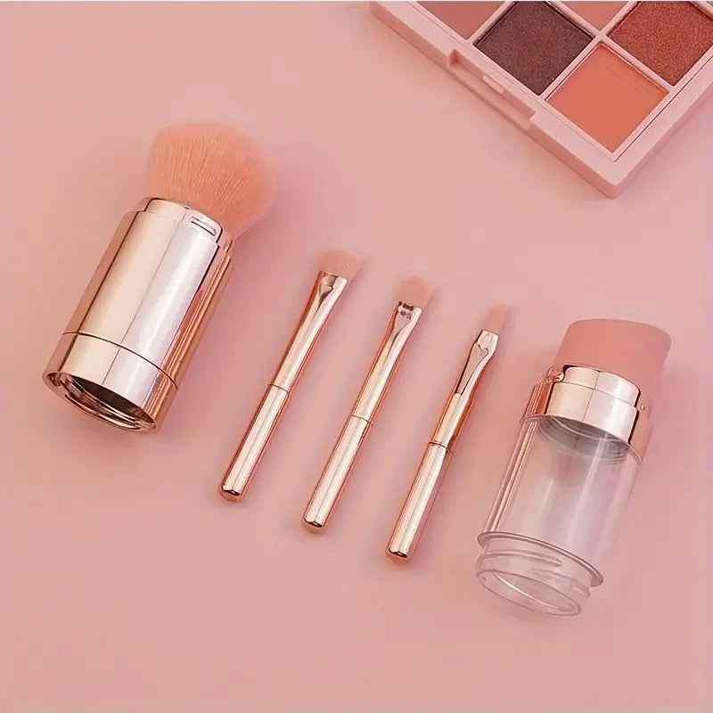 5 In 1 Portable Retractable Makeup Brushes For Foundation Eyebrow Lip Eyeshadow Loose Powder Cosmetic Set Makeup Brush Tools Quake