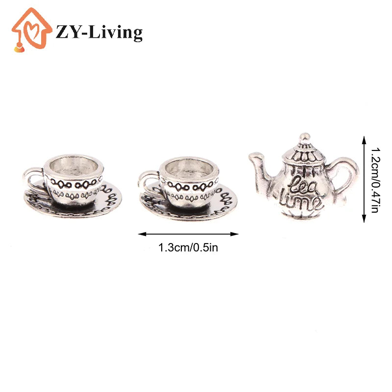 1Set 1:12 Dollhouse Miniature Metal Teapot Cup With Saucer Mini Tea Set Kitchen Tableware Decor Toy Model Doll House Accessories Quake