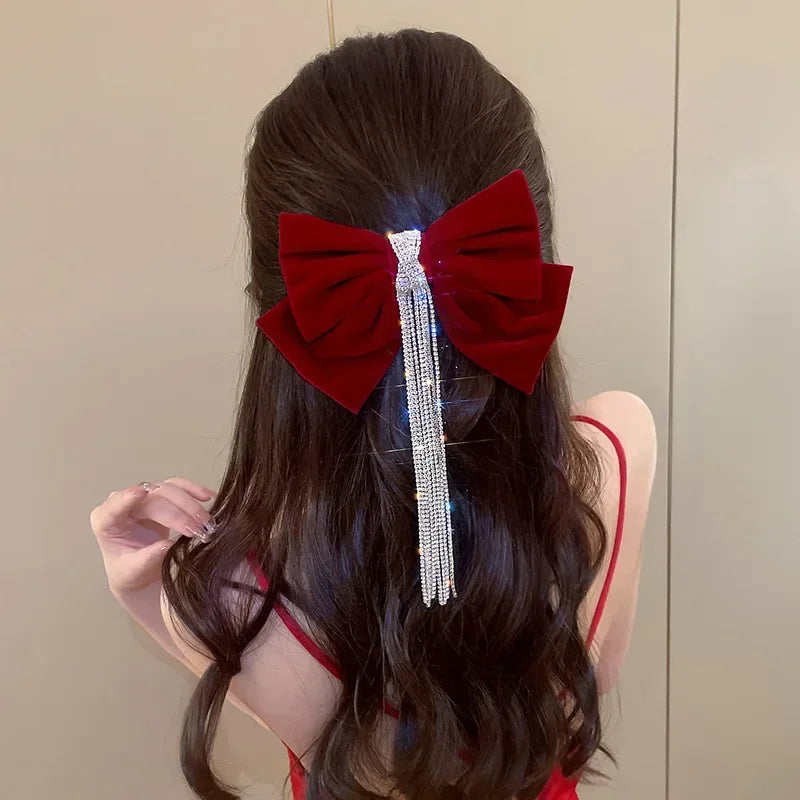 Glitter Flash Drill Tassel Bow Hairpins Bowknot Hair Clips Girls Satin Butterfly Barrettes Duckbill Clip Kids Hair Accessories Quake