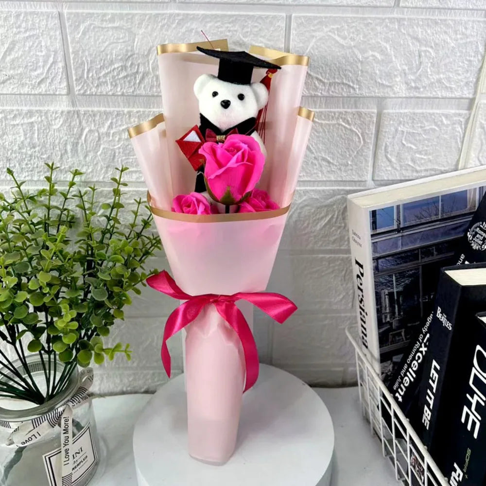Sunflower Bear Bouquet Rose Plush Toy Sunflower Soap Flower Bouquet Decoration Graduation Gift Cartoon Lovely Bear Quake J