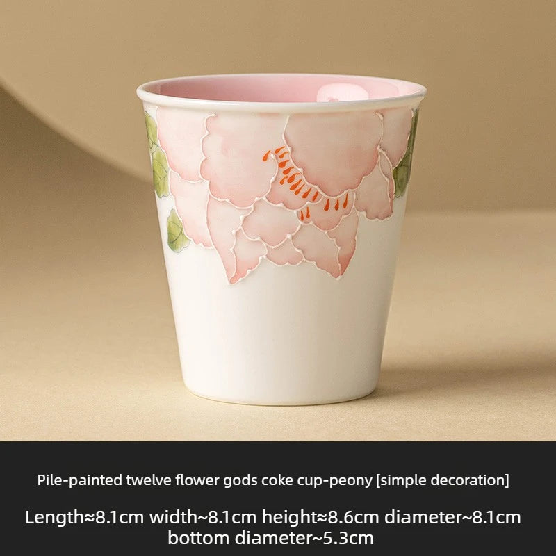 1pc Traditional Kung Fu Tea Set Accessories Daily Tea Set Living Room Practical Decoration Indoor Cups Quake Peony flower 200-400ml