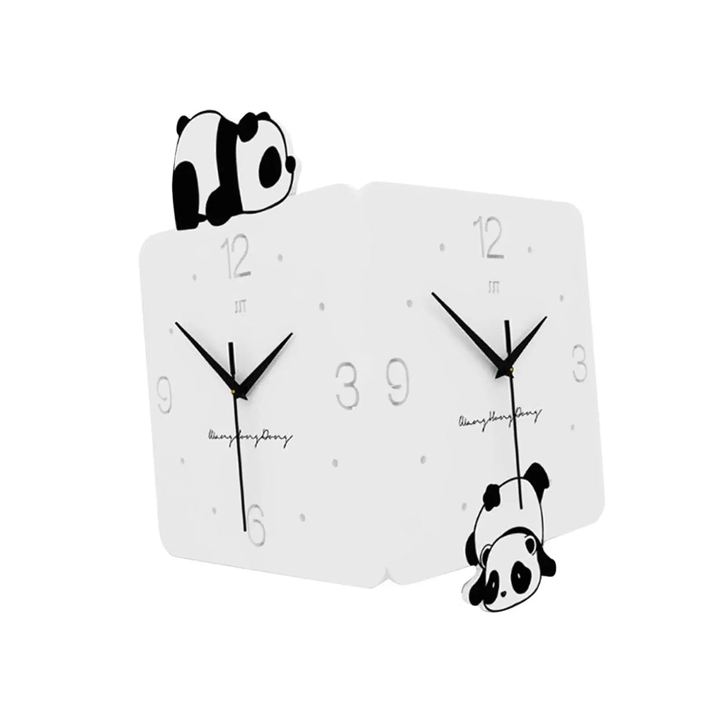 Corner Wall Clock Cute Panda Silent Stylish Decorative Clock Wall Art for Living Room Decoration Office Farmhouse Bathroom Home Quake