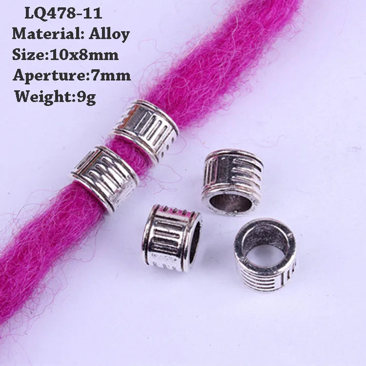 5-Piece Dreadlock Braid Beads Rings – Silver & Gold Hair Accessories