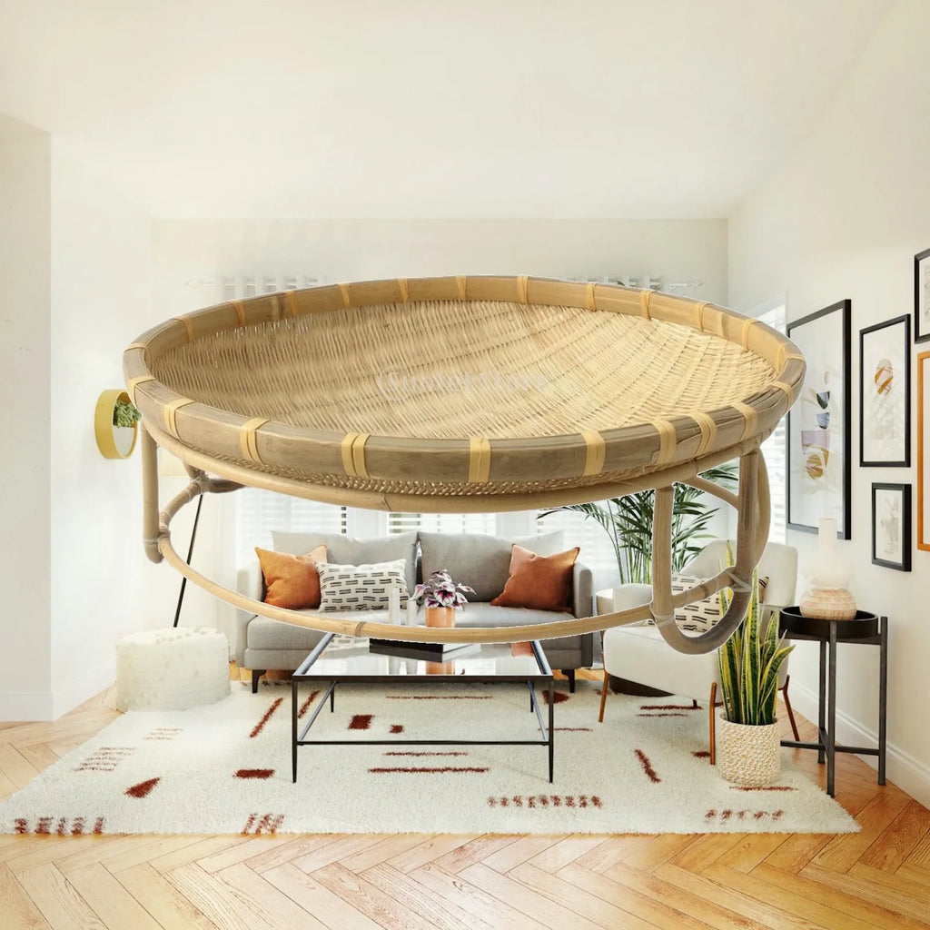 Woven Rattan Cat Cradle Bed for Indoor Pets Bamboo Sleeping Basket Elevated Breathable Pet Nest for Small Dogs Kittens Quake BambooPetBed55CM