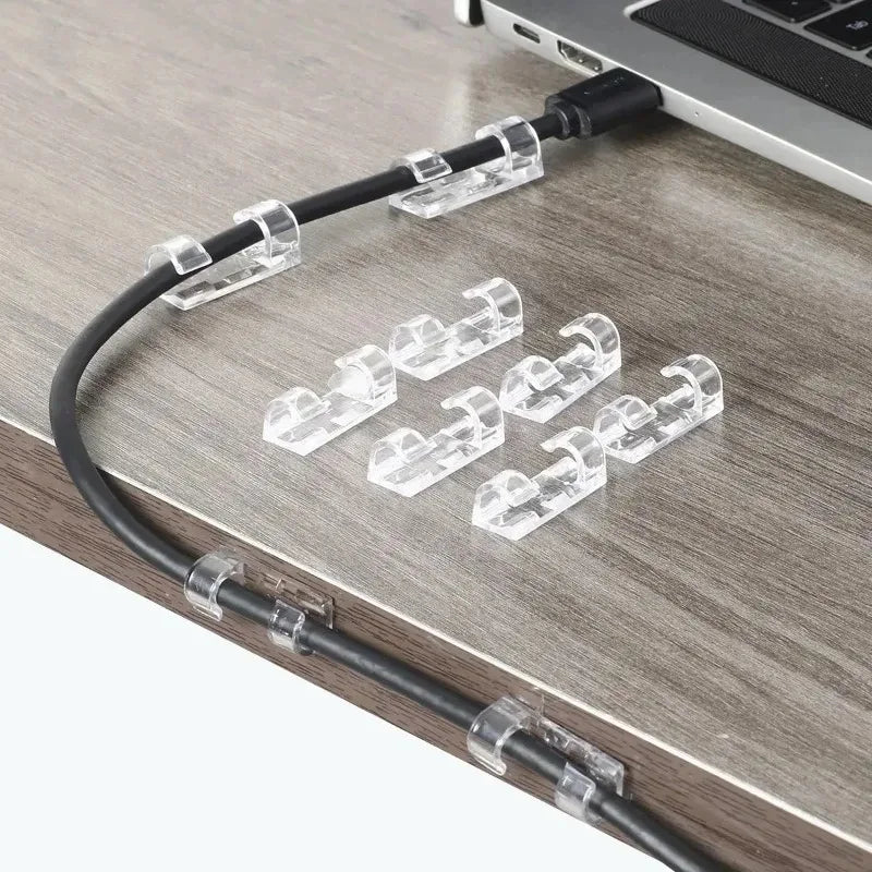 100/20PCS Transparent Plastic Wire Manager Self Adhesive Fixed Wire Clips Storage Tool Home Office Fixed Clamp Wire Winder Hook Quake