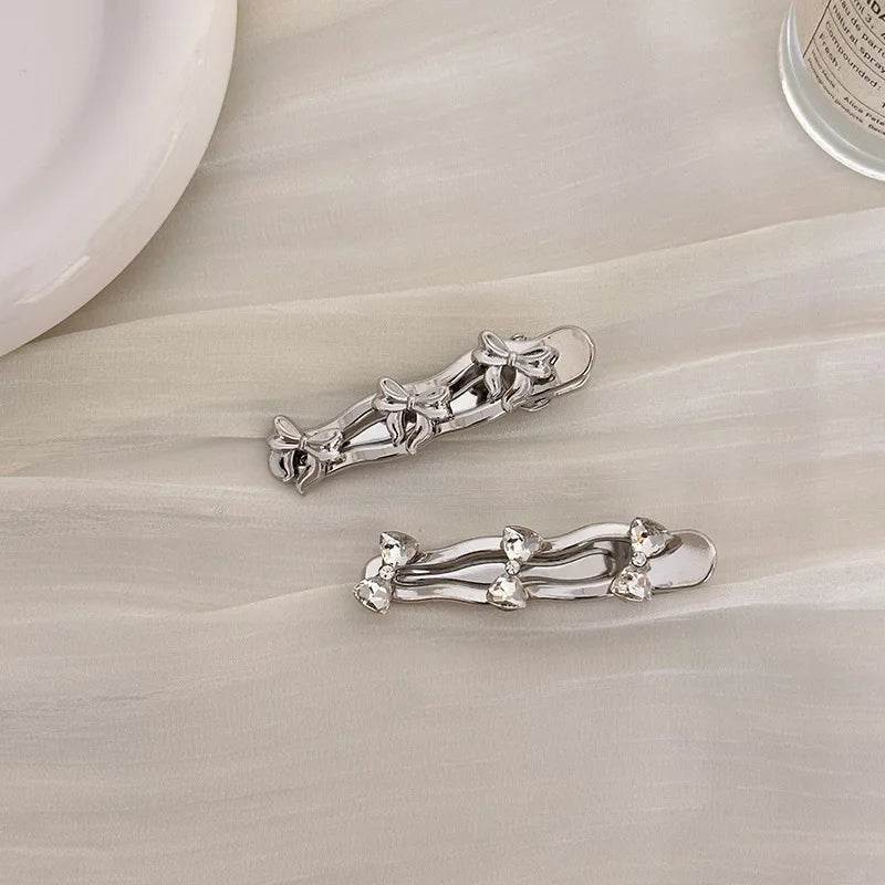 Korean Silver Metal Hairpin, Sweet and Cool Rhinestone, New Bow Side Clip, Side Bangs Hairpin. Quake