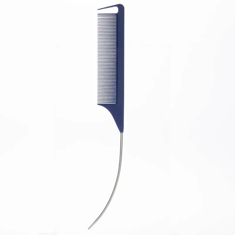 Steel Needle Professional Styling Plastic Heat Resistant Anti-Static Braiding Rat Tail Curved Parting Comb Barber Accessories Quake w blue