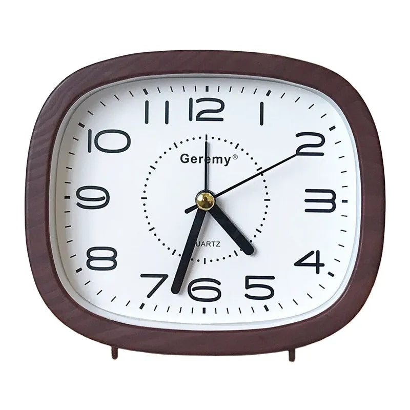 Simple retro imitation wood grain alarm clock - home desktop square clock ornament - student large digit bedside clock Quake