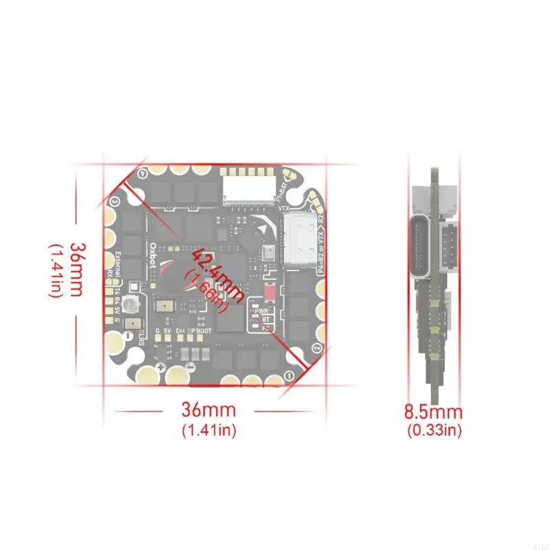 FPV Controller Board 36X36Mm with ELRS Ready Board Area, Service Port Access, Connection Labels, 45A Current Class for Use K1KF Quake
