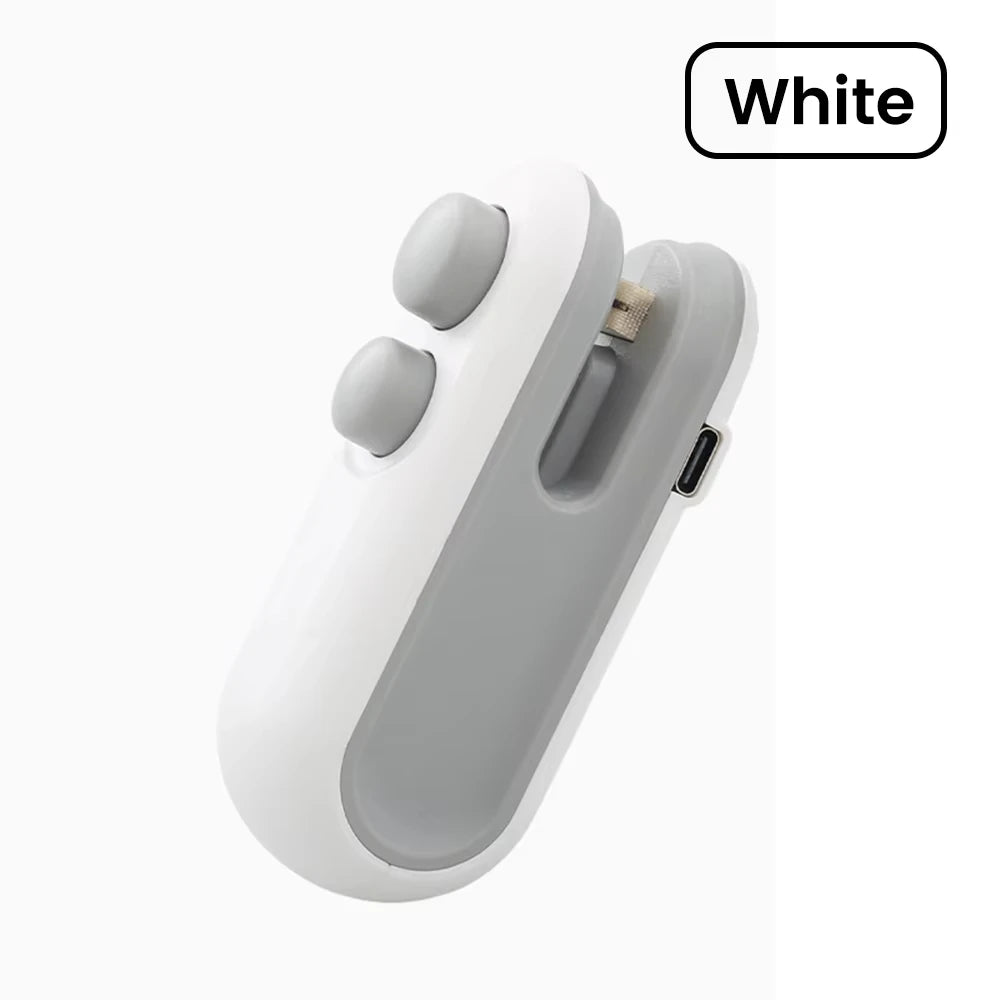 USB Charging Mini Sealing Machine Handheld Plastic Bag Sealing Machine 2In1 Heat Sealer Machine for Snacks Fruit Spices Bags Quake White