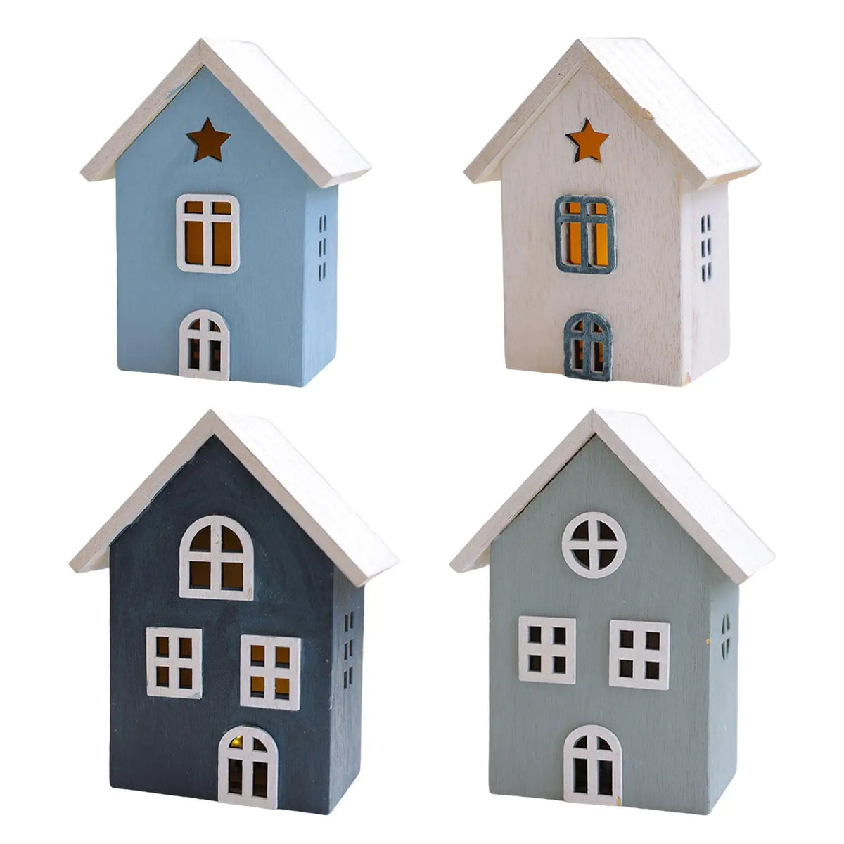 LED Lighted Christmas Village House Ornament Wood Tabletop Decoration for Room Aesthetic Holiday Setup Quake