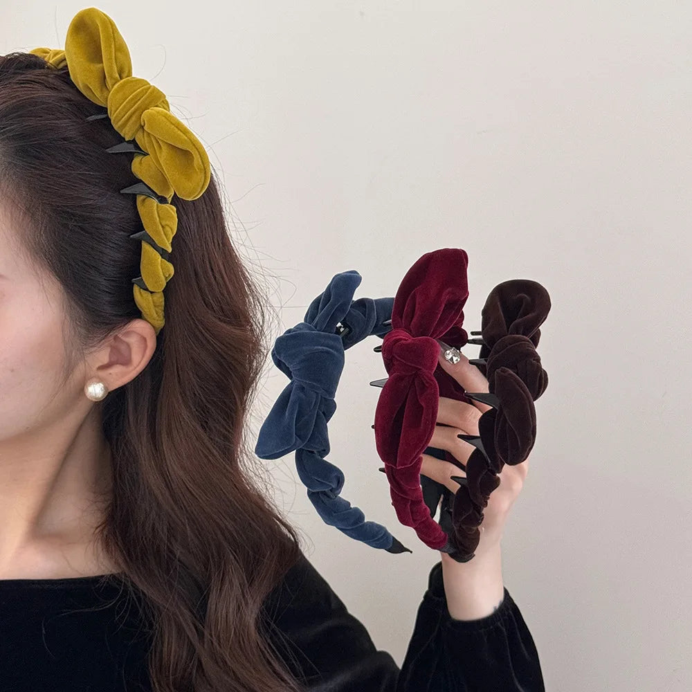 Velvet Bowknot Headbands Red Retro Elegant Hair Hoop Women Girls Hair Bands Korean Fashion New Year Hair Styling Accessories Quake
