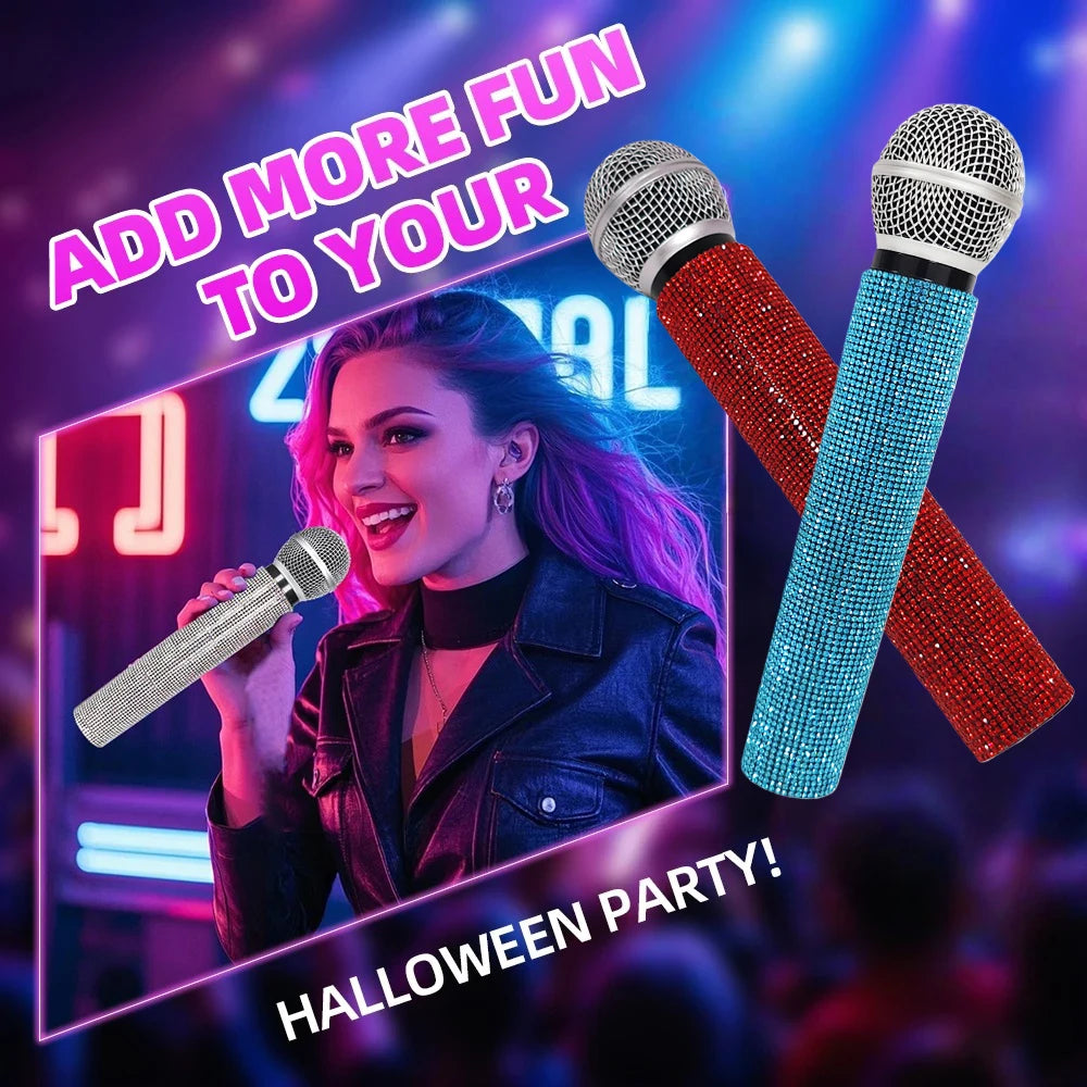 Rhinestone Simulation Microphone Props Colorful Plastic Fake Mic Decoration Ornaments For Home Bar Party Photography Cosplay Quake