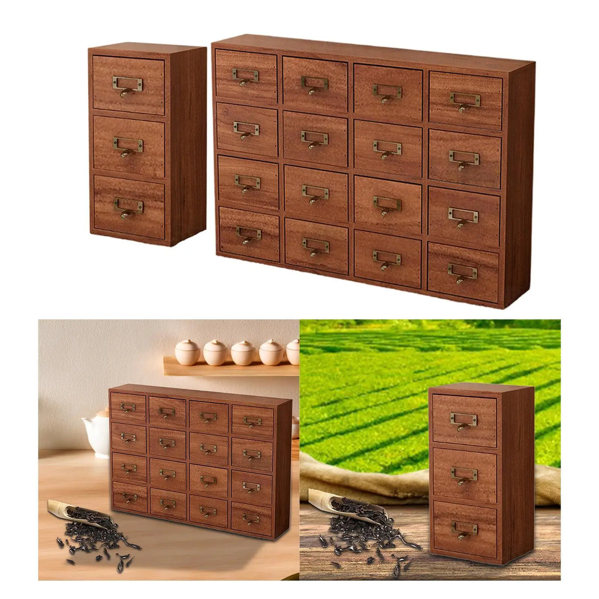 Wood Desk Organizer Desktop Jewelry Box Tabletop Cabinet Craft Tea Organizer Wooden Drawer Storage Box for Countertop Kitchen Quake
