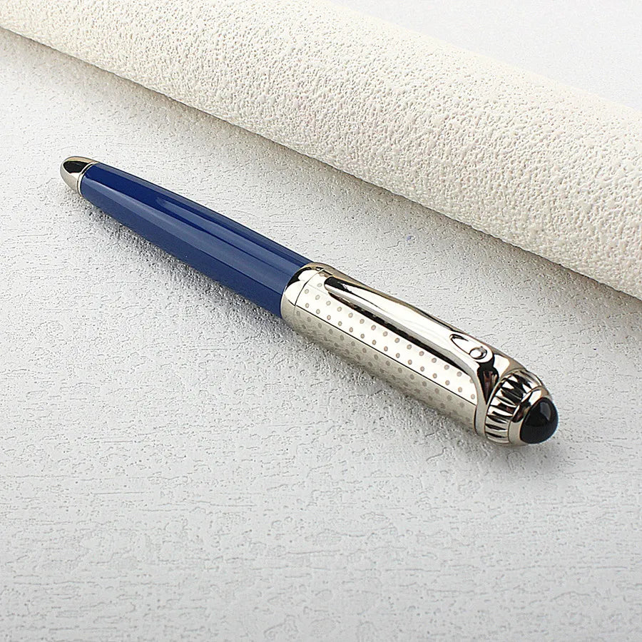 Luxury Business Blue Big Size Metal Rollerball Pen / Ballpoint Pen Silver Clip Blue Ink for Writing Office Writing Gift Pen Quake
