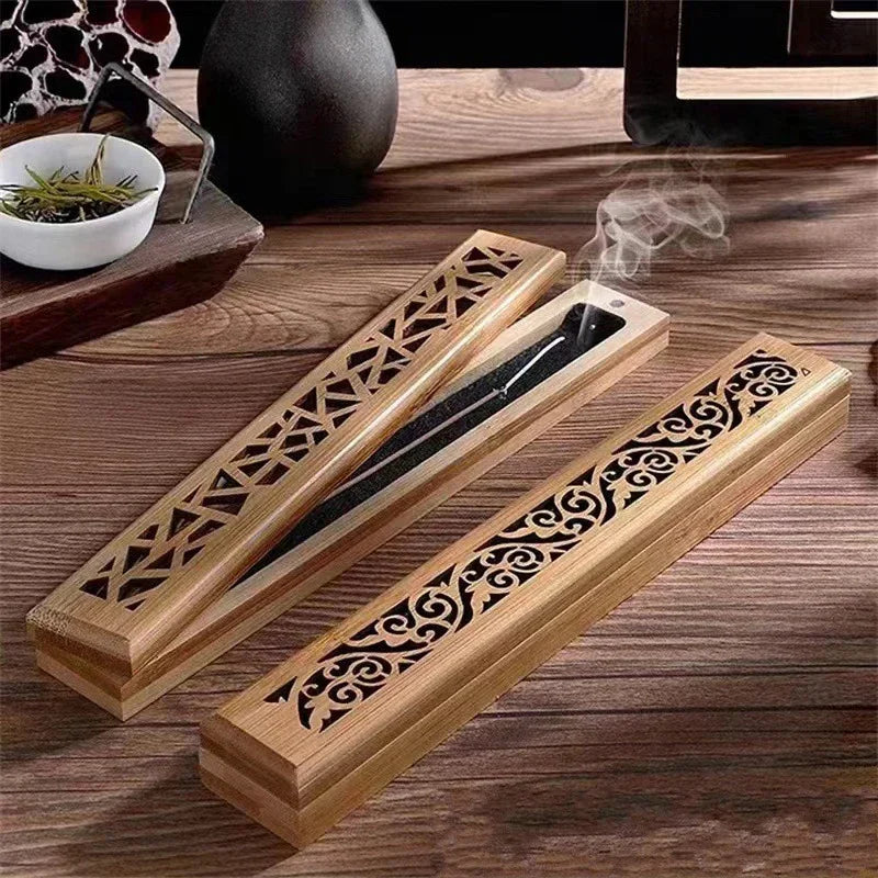 1pc Natural Bamboo Incense Burner with Laying Plate - Aromatherapy Wooden Box for Incense Storage and Burning Quake