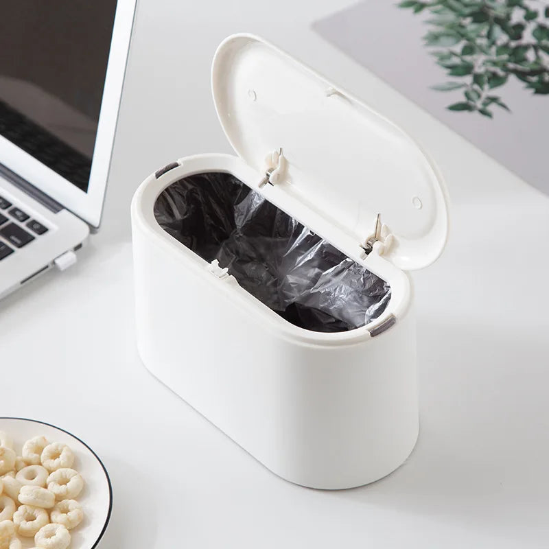 Nordic Press Type Desktop Trash Can Mini Double Layer Litter Bin with Lid Odor-proof Small Wastebasket for Bedroom Dining Table Quake