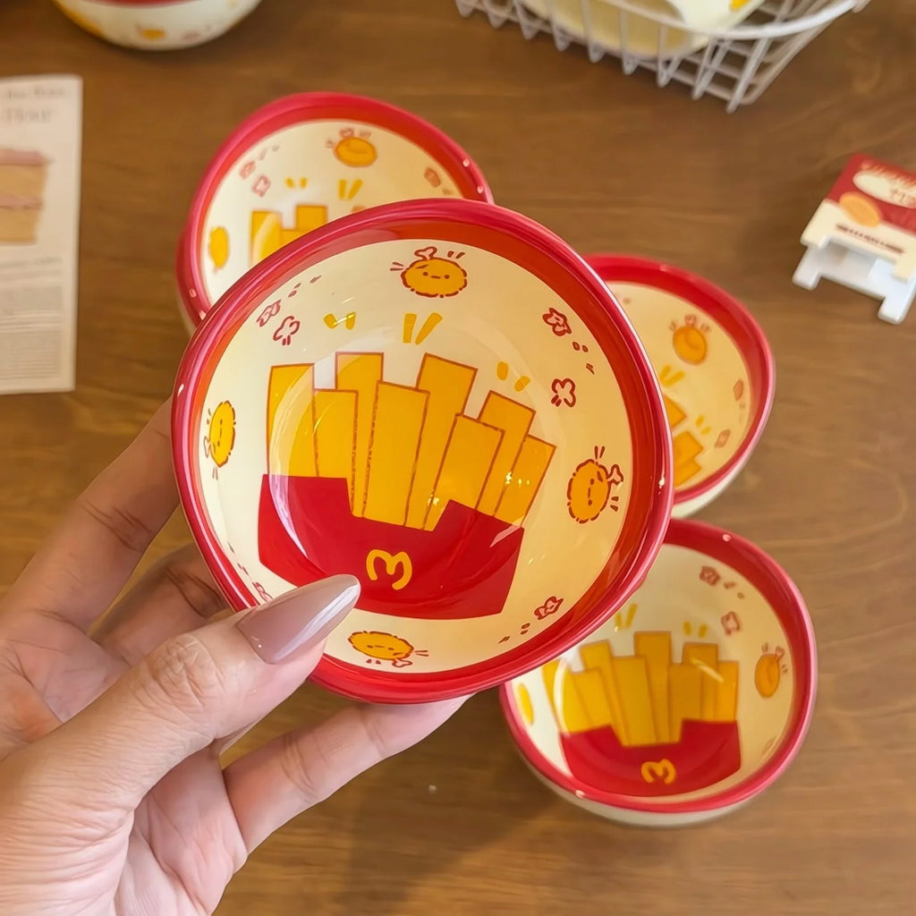 3/6 Pcs-Cute French Fries Shaped Ceramic Square Small Dishes, 3.7 Inches,Soy Sauce/Desserts/Ice Cream, Dishwasher Microwave Safe Quake