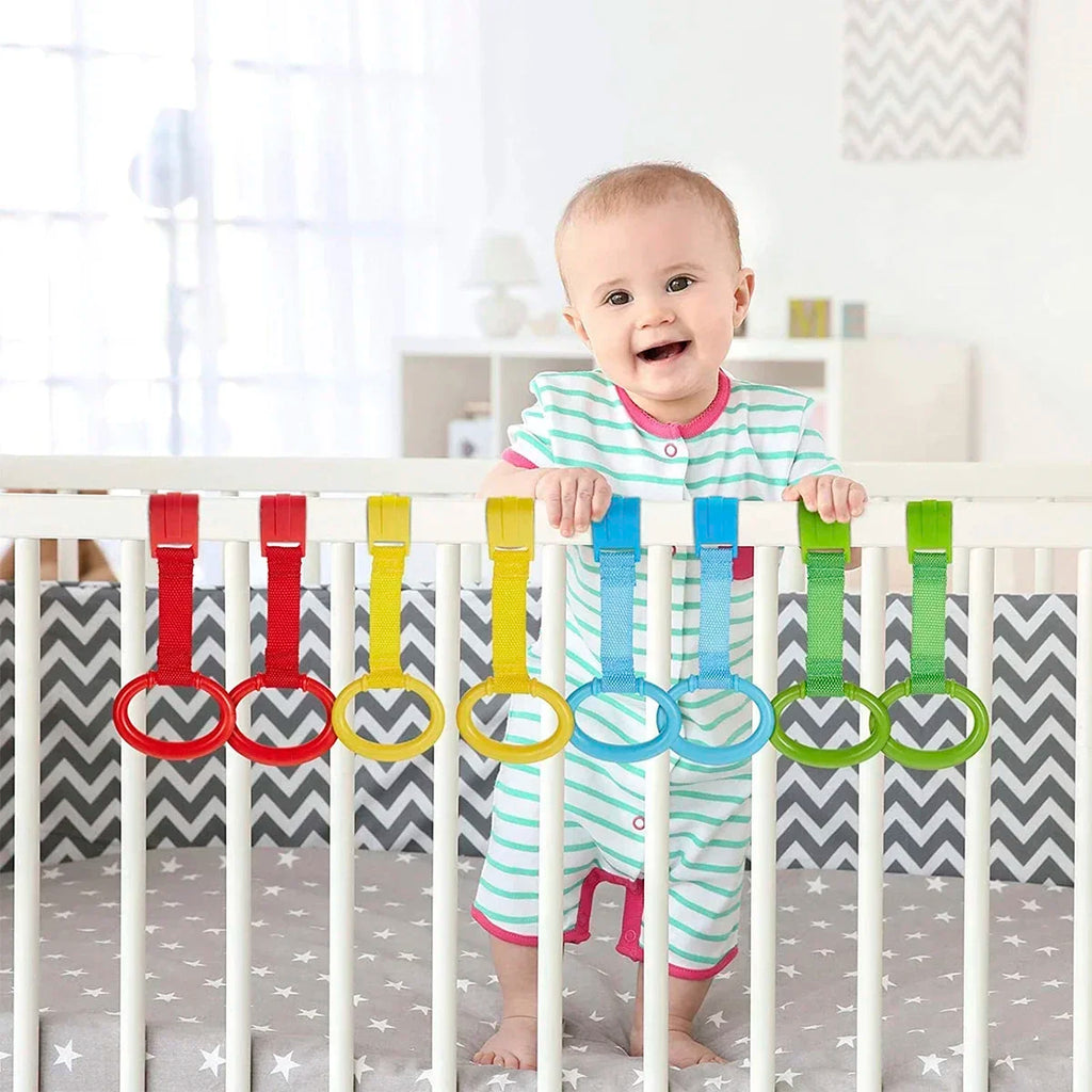 vvocci 4pcs Baby Crib Pull Rings for Walking Training Baby Cot Rings Walking Assistant Rings Stand up Ring Protection Ergonomic Quake