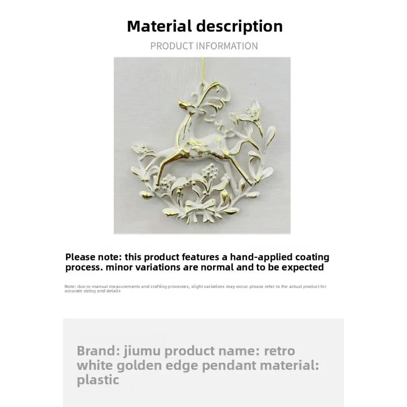 1pc Nordic Antique White Gold Edge Christmas Tree Pendants Plastic Decorative Ornaments Window Hangings Quake