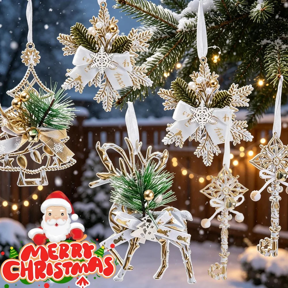 Platinum Retro Style Christmas Pendant Xmas Tree Hanging Ornaments Glitter Elk Snowflake Pendants DIY New Year Party Home Decor Quake