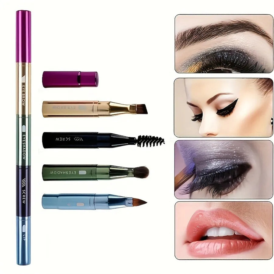 4-in-1 Portable Makeup Brush Set, Metal Handle Eyebrow & Lip Brushes with Eyelash And Eyeshadow Applicators, Travel-Friendly Quake