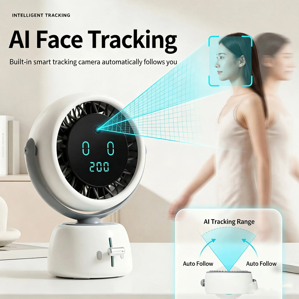 AI Face Tracking Mini Fan Smart Digital Display Portable Personal Cooling Fan for Outdoor Travel Quake