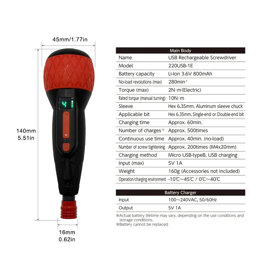 Electric Screwdriver Series Ball Grip with Bit High Speed/Torque 220USB-6C 220USB-1C 220USB-S1 220USB-P1 Quake
