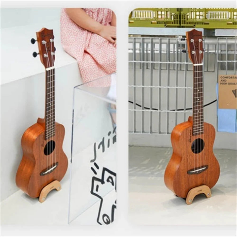 Portable Beechwood Ukulele Stand with Sponge Padding Wood Floor Ukulele Holder for Concerts and School Music Programs Quake