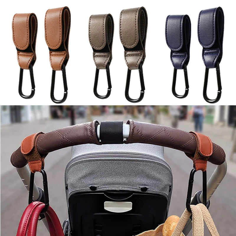 1/2pcs PU Leather Baby Bag Stroller Hook Pram Cart Organizer 360 Degree Rotatable Hook High-quality Crochet Stroller Accessories Quake