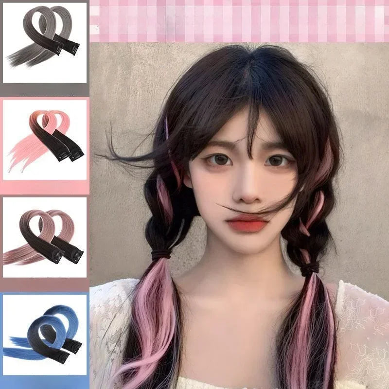 DIY Colored Hair Styling Clips Long Straight Hanging Ear Hairpin Hairpieces Women Natural Hair Braiding Clip Fake Hair Piece Quake