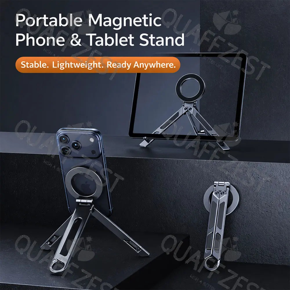 Aluminum Alloy Portable Foldable Magnetic Bracket Support For Magsafe Tripod for IPhone & Android Phone Travel Video Holder Quake Silver