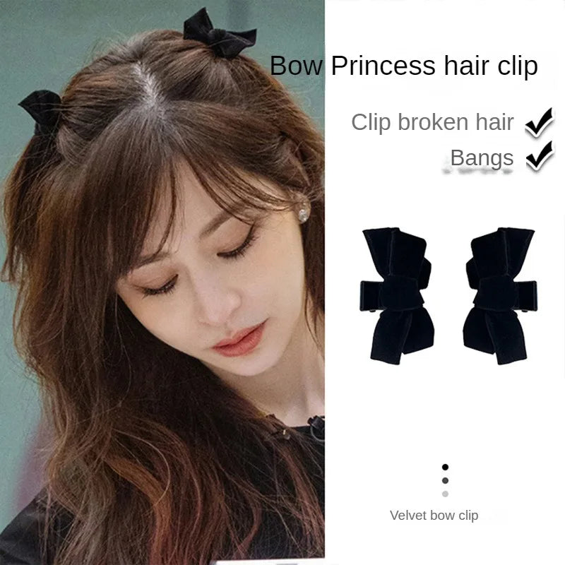 Black Red Small Velvet Bowknot Hair Claw Clips 2pcs/set Korean Princess Hair Clips with Bangs Girls‘ Headwear Hair Styling Tools Quake