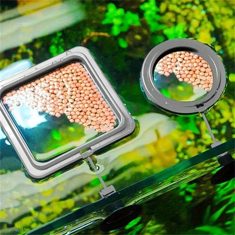 Floating Fish Food Feeder Ring - Square Circle Aquarium Station with Suction Cup, Easy Food Dispenser, Space-Saving Design Quake