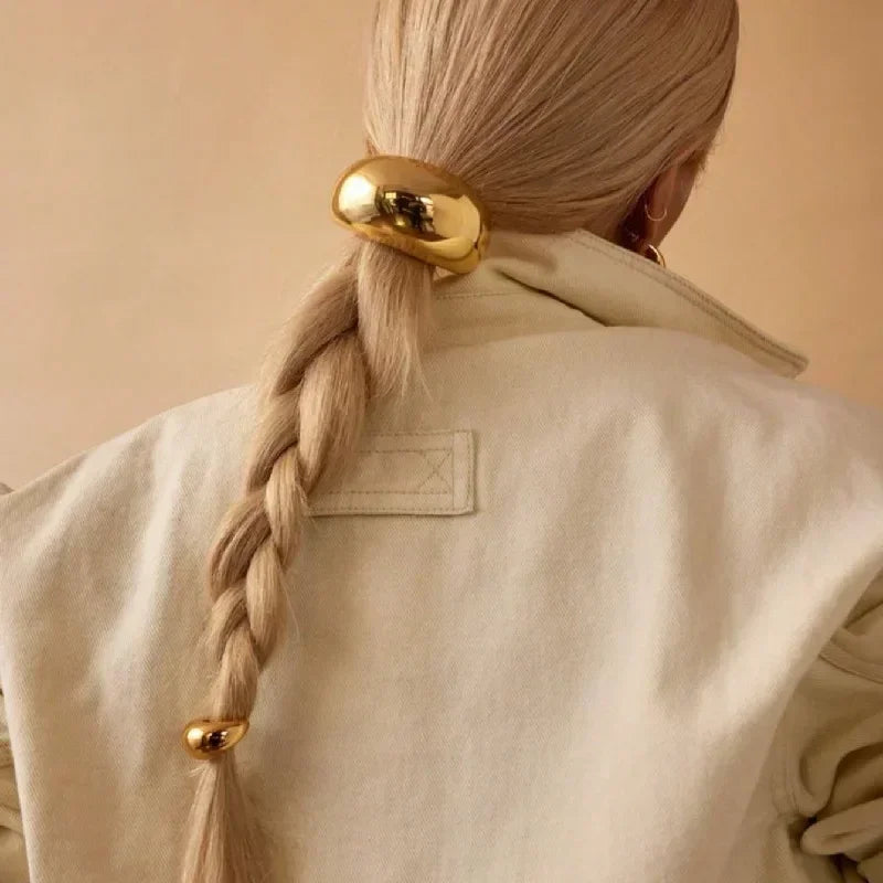 Punk Geometric Metal Ponytail Holder Scrunchie Women Girls Simple Hairbands Stretchy Headband Fashion Personality Accessories Quake