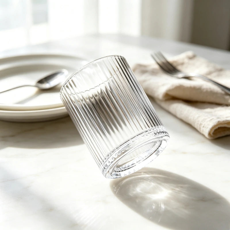 Vertical Striped Glass Cup Japanese Embossed Tumbler Heat‑Resistant Transparent Coffee Juice Mug Drinking Glass Quake